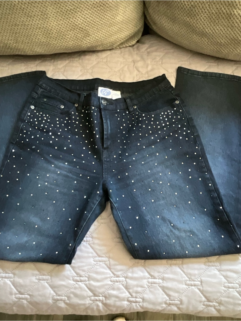 DG2 by Diane Gilman Dark Blue Straight-Leg Jeans with Silver Studs